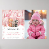 Winter Onederland Pink First Photo Welcome Sign Poster (Voorkant)