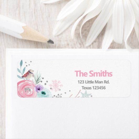 Winter ONEderland Pink Floral Silver Glitter Girl Etiket (Insitu)