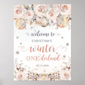 Winter ONEderland Pink Gold Birthday Welcome Poster (Voorkant)
