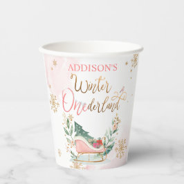 Winter Onederland Pink Gold Girl Birthday Papieren Bekers