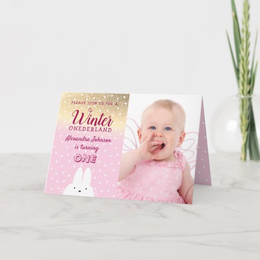 Winter Onederland Pink & Gold Glitter 1e verjaarda (Voorkant)