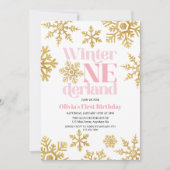 Winter Onederland Pink Gold Snowflake 1e verjaarda Kaart (Voorkant)