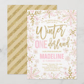 Winter ONEderland Pink Gold Snowflake 1e verjaarda Kaart (Voorkant / Achterkant)