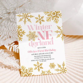 Winter Onederland Pink Gold Snowflake 1e verjaarda Kaart