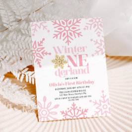 Winter Onederland Pink Gold Snowflake 1e verjaarda Kaart