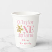 Winter Onederland Pink Gold Snowflake 1e verjaarda Papieren Bekers (Voorkant)