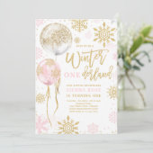 Winter Onederland Pink Gold Snowflake Birthday Kaart (Staand voorkant)