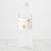 Winter Onederland Pink Gold Snowflake Birthday Waterfles Etiket (Voorkant)