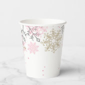 Winter Onederland Pink Gold Snowflakes Verjaardag Papieren Bekers (Achterkant)