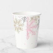Winter Onederland Pink Gold Snowflakes Verjaardag Papieren Bekers (Rechts)