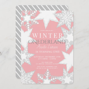 Winter Onederland Pink & Silver 1e verjaardag Kaart
