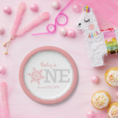Winter ONEderland Pink Silver 1st Birthday Papieren Bordje (Feest)