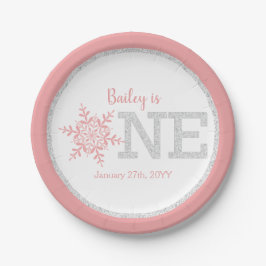 Winter ONEderland Pink Silver 1st Birthday Papieren Bordje