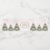 Winter Onederland Pink Silver Birthday Party  Waterfles Etiket (Enkel label)