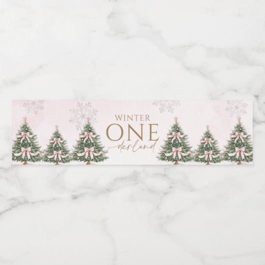 Winter Onederland Pink Silver Birthday Party  Waterfles Etiket (Enkel label)