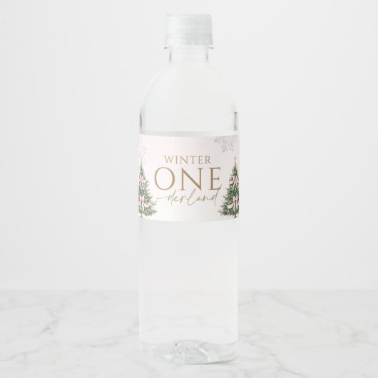 Winter Onederland Pink Silver Birthday Party  Waterfles Etiket (Voorkant)