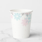 Winter Onederland Pink Silver Blue Snowflakes Papieren Bekers (Achterkant)