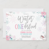 Winter ONEderland Pink Silver Floral 1st Birthday Kaart (Voorkant)