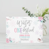 Winter ONEderland Pink Silver Floral 1st Birthday Kaart (Staand voorkant)