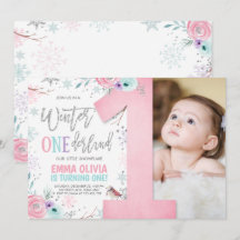 Winter ONEderland Pink Silver Floral 1st Birthday