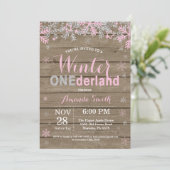Winter Onederland Pink Silver Girl 1e verjaardag Kaart (Staand voorkant)