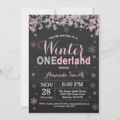 Winter Onederland Pink Silver Girl 1e verjaardag Kaart (Voorkant)
