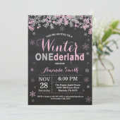 Winter Onederland Pink Silver Girl 1e verjaardag Kaart (Staand voorkant)