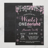 Winter Onederland Pink Silver Girl 1e verjaardag Kaart (Voorkant / Achterkant)