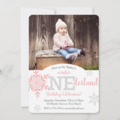 Winter ONEderland Pink Silver Glitter 1e verjaarda Kaart (Voorkant)