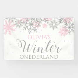 Winter Onederland Pink Silver Snow First Birthday Spandoek