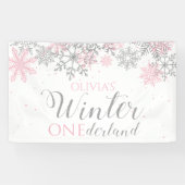 Winter Onederland Pink Silver Snow First Birthday Spandoek (Horizontaal)