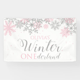 Winter Onederland Pink Silver Snow First Birthday Spandoek