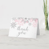 Winter Onederland Pink Silver Snowflake bedankt Kaart (Voorkant)