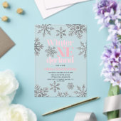 Winter Onederland Pink Silver Snowflake Birthday Acryl Uitnodigingen (Insitu (Huwelijk))