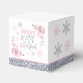 Winter ONEderland Pink Silver Snowflake Birthday Bedankdoosjes (Achterkant)
