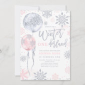 Winter Onederland Pink Silver Snowflake Birthday Kaart (Voorkant)