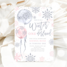 Winter Onederland Pink Silver Snowflake Birthday