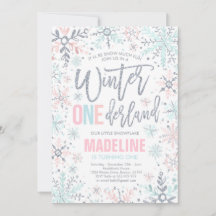 Winter ONEderland Pink Silver Snowflake Birthday