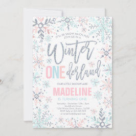 Winter ONEderland Pink Silver Snowflake Birthday Kaart