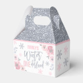 Winter ONEderland Pink Silver Snowflake Party Bedankdoosjes (Achterkant)