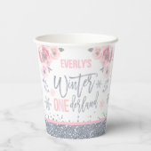 Winter ONEderland Pink Silver Snowflake Party Papieren Bekers (Achterkant)