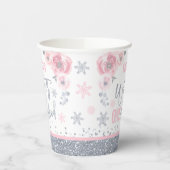 Winter ONEderland Pink Silver Snowflake Party Papieren Bekers (Links)