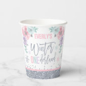 Winter ONEderland Pink Silver Snowflake Party Papieren Bekers (Achterkant)