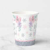 Winter ONEderland Pink Silver Snowflake Party Papieren Bekers (Rechts)