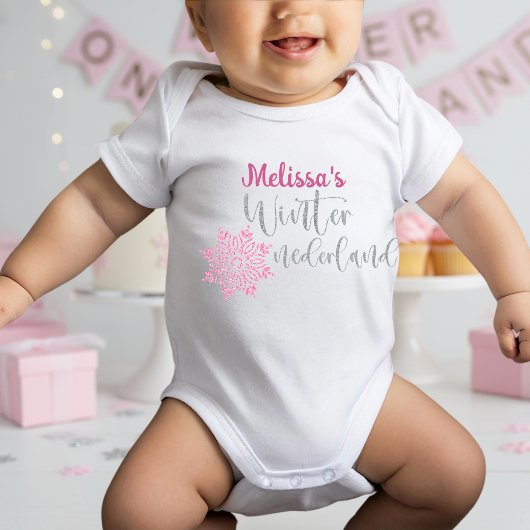 Winter Onederland Pink Silver Snowflake Romper