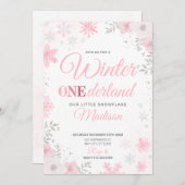Winter ONEderland Pink Snowflake 1e Uitnodiging (Voorkant / Achterkant)