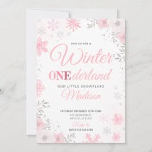 Winter ONEderland Pink Snowflake 1e Uitnodiging