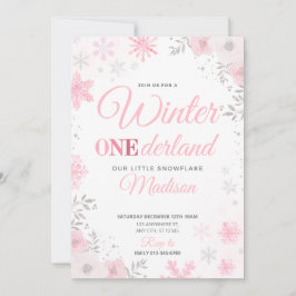 Winter ONEderland Pink Snowflake 1e Uitnodiging