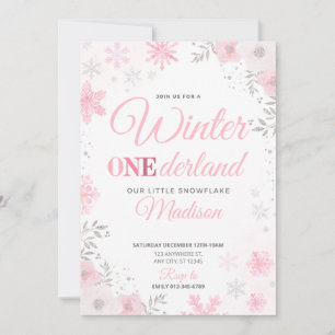 Winter ONEderland Pink Snowflake 1e Uitnodiging