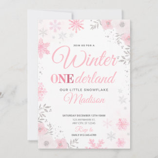Winter ONEderland Pink Snowflake 1e Uitnodiging